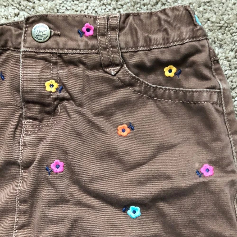 Gap Skirt Girl Size 10 Regular Brown Embroidered Flowers Adjustable Waist Shorts